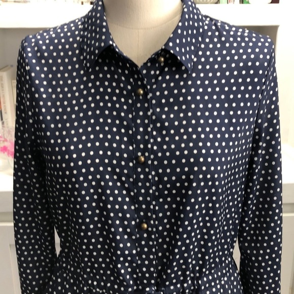 MAISON Jules Long Sleeve Shirt Dress, Navy/White Polka Dot Size Small D283.1 - Picture 3 of 12